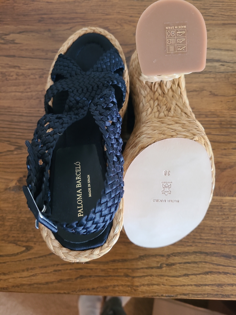 Paloma Barcelo Xia Ankle Strap, Navy Blue, Braide Wedge Sandals - Picture 4 of 4
